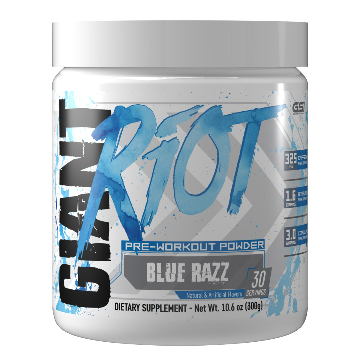 Riot supplement pre workout powder blue raspberry